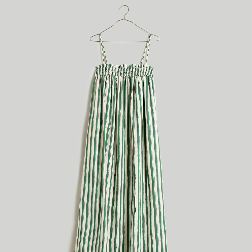 Madewell Green and White Striped Dress